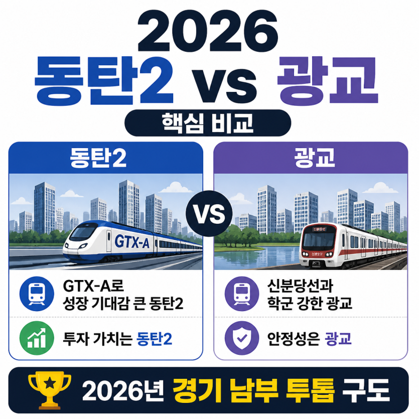 2026 동탄2 광교 핵심 비교 요약