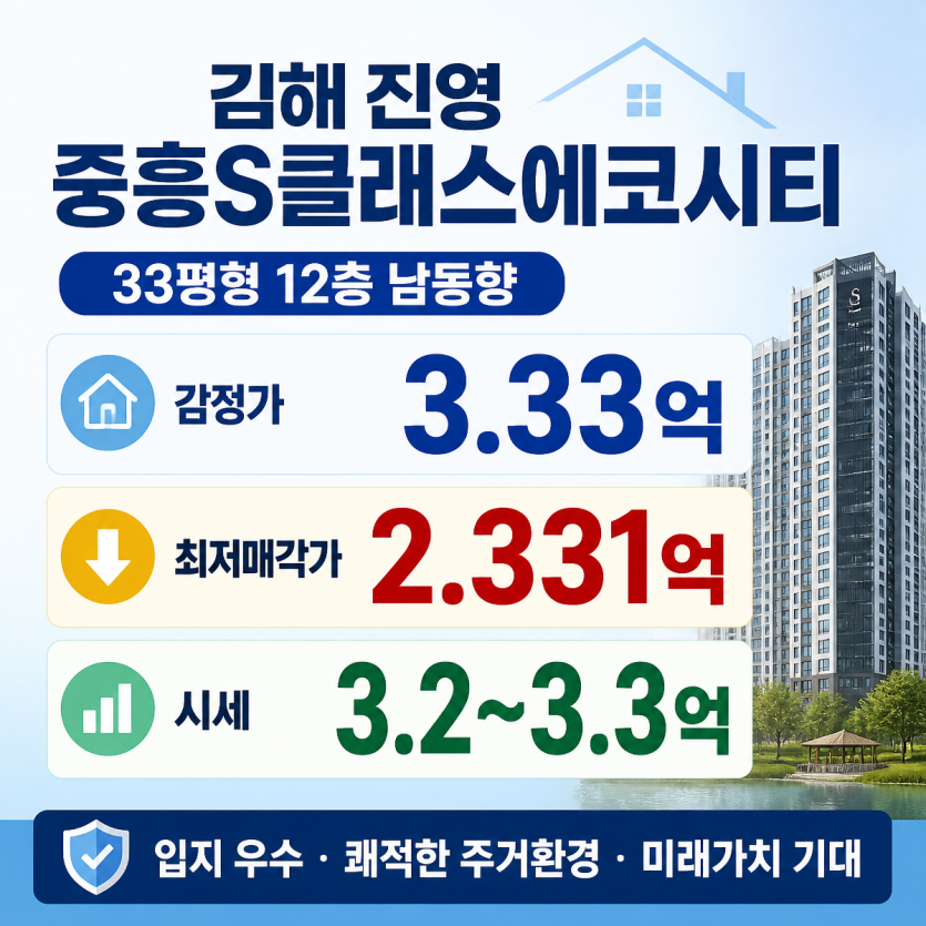 김해 진영 중흥S클래스에코시티 33평 경매 핵심정리