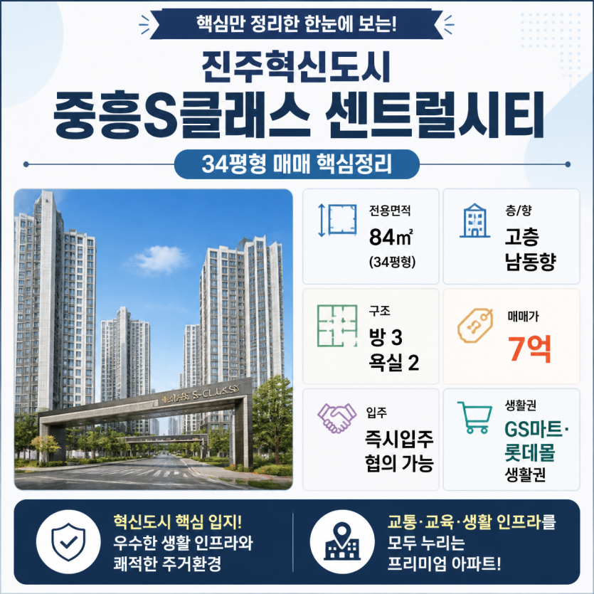 진주혁신도시 34평형 매매 핵심정보