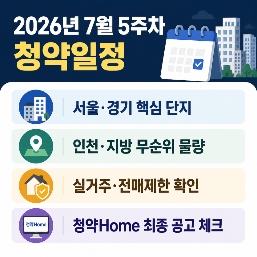 7월 5주차 청약 핵심일정 한눈에 보기