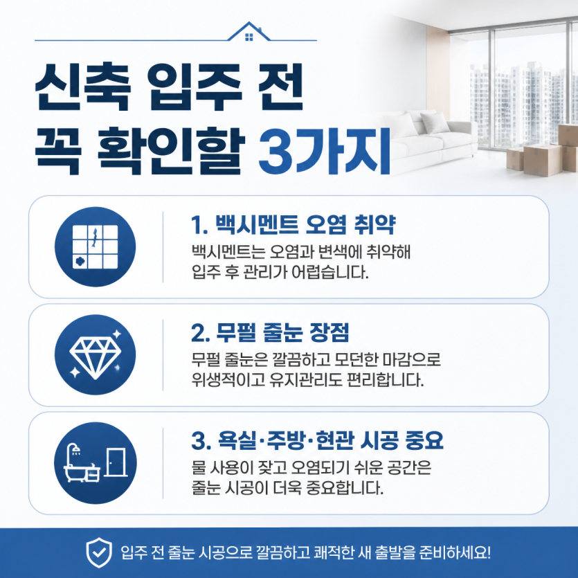 신축 아파트 줄눈 시공과 입주 단지 정리