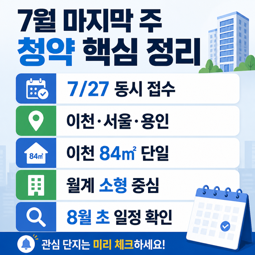 7월 마지막 주 청약 핵심 일정 총정리