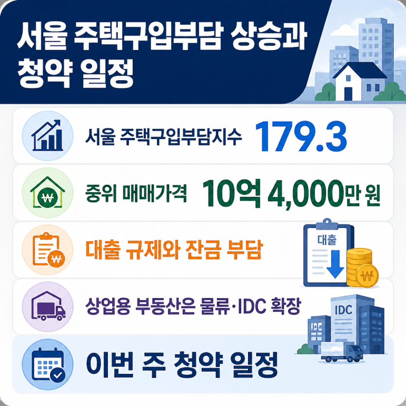 서울 주택구입부담 상승과 청약 일정 한눈에
