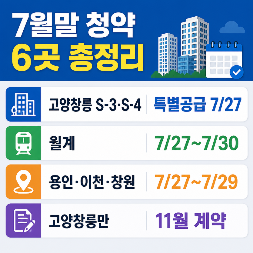 7월말 청약 6곳 핵심일정 총정리
