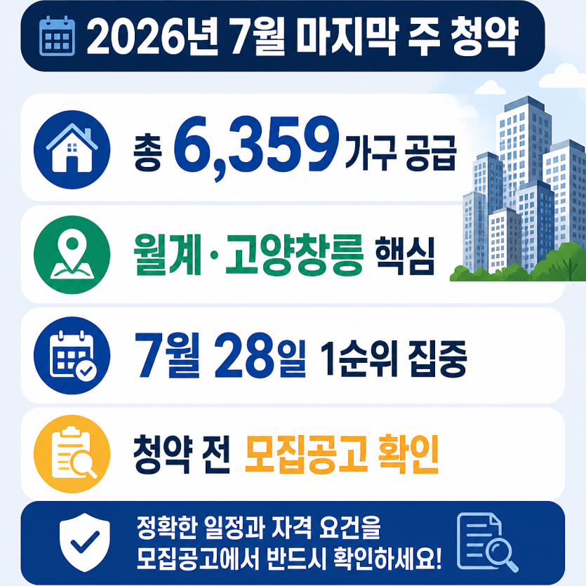 7월 마지막 주 청약 핵심 일정 총정리