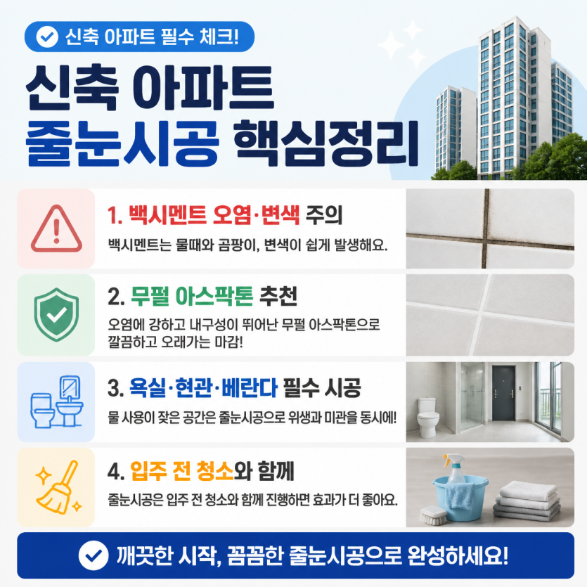 신축아파트 줄눈시공 핵심관리 포인트