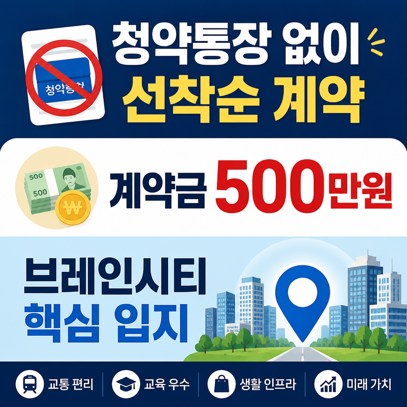 청약통장 없이 선착순 계약 가능한 브레인시티 아파트