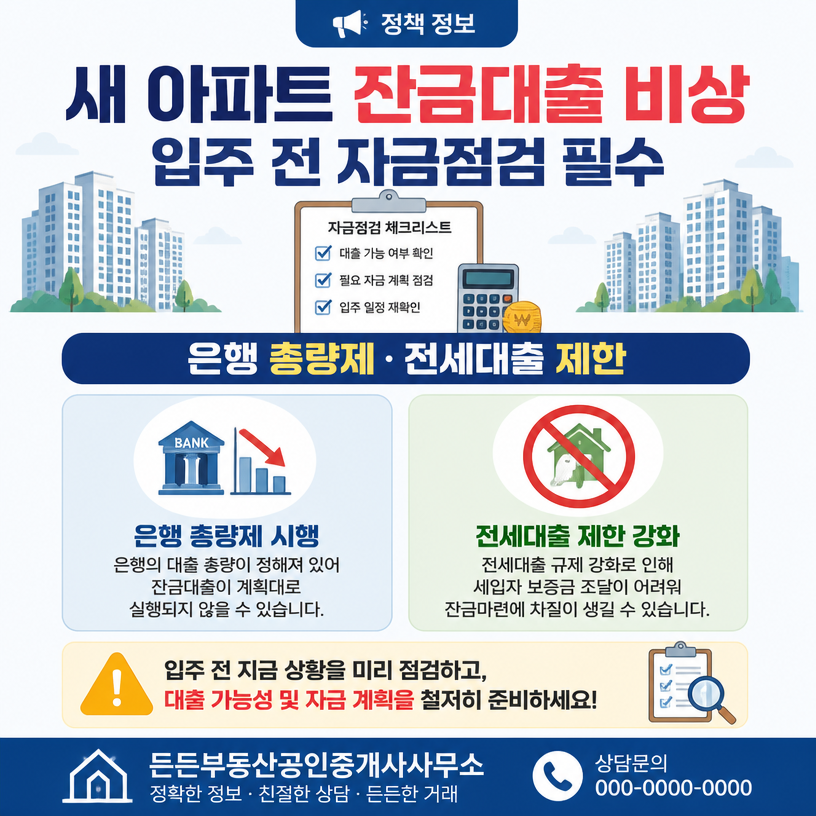 새 아파트 잔금대출 막힘 입주전 자금점검 필수