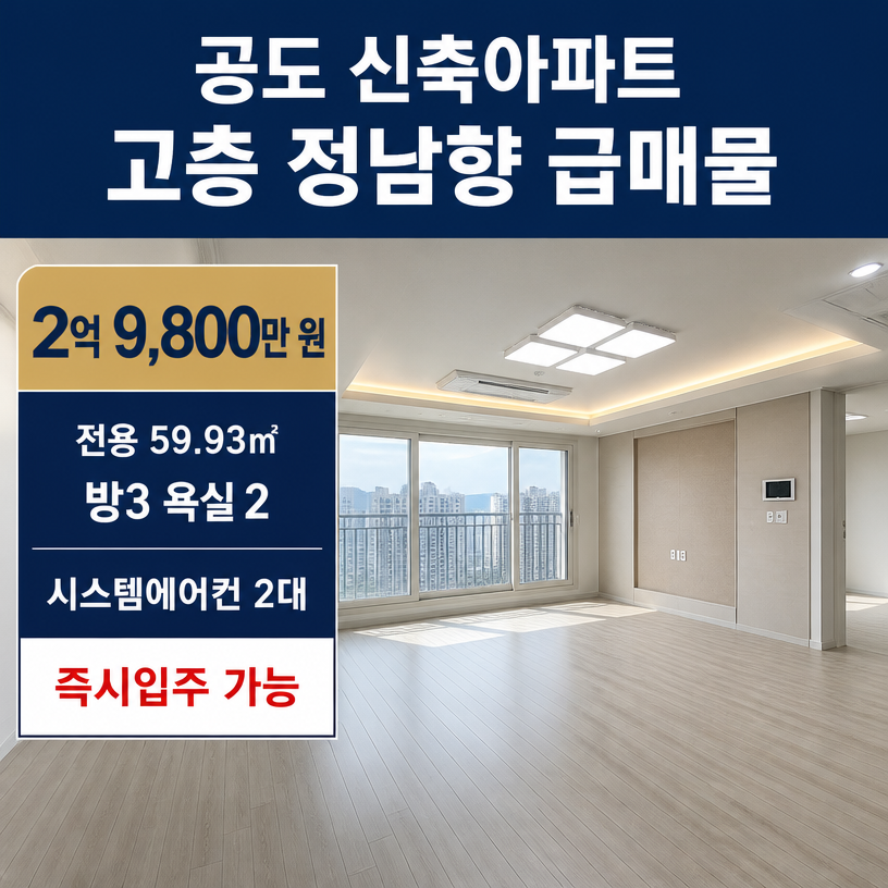공도 신축아파트 고층 정남향 급매물