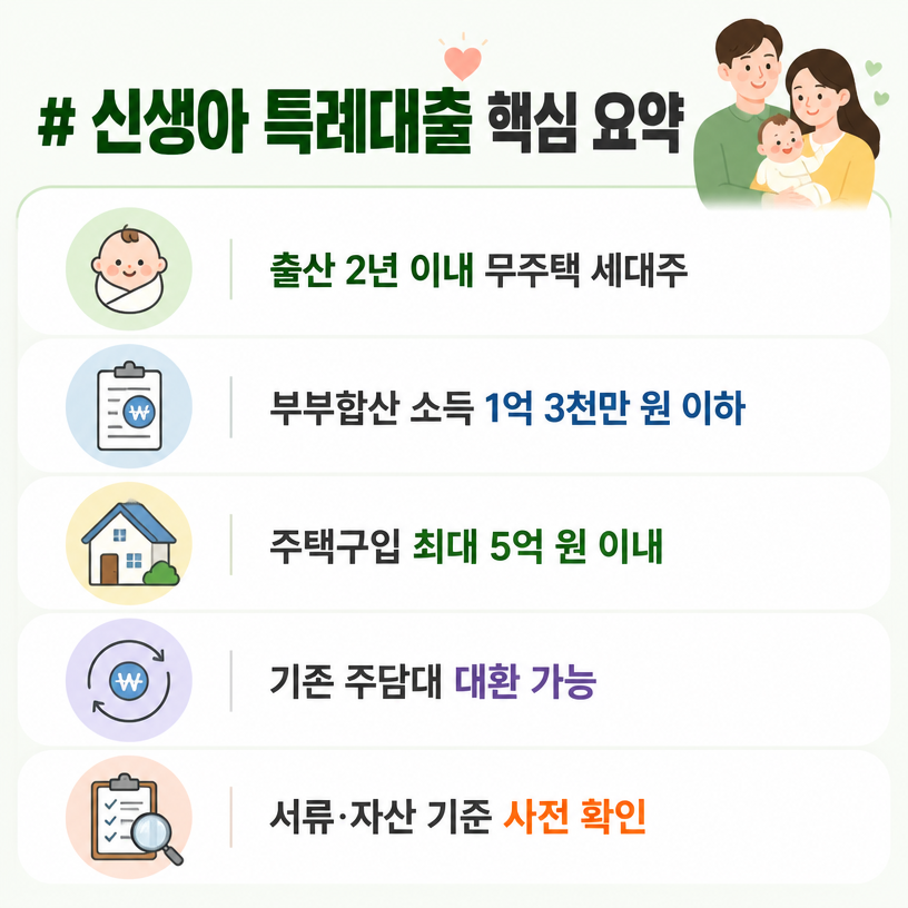 출산가구 주거지원 핵심조건 한눈에 보기
